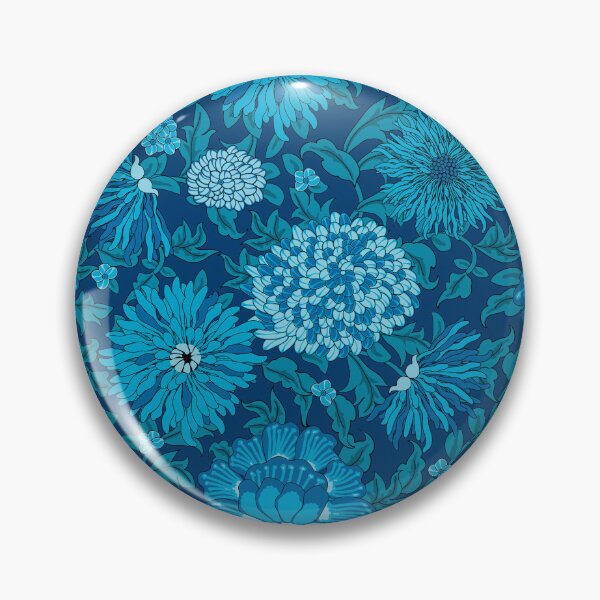Item preview, Retro Chrysanthemums, Blue on blue background designed and sold by Alex  Blud.