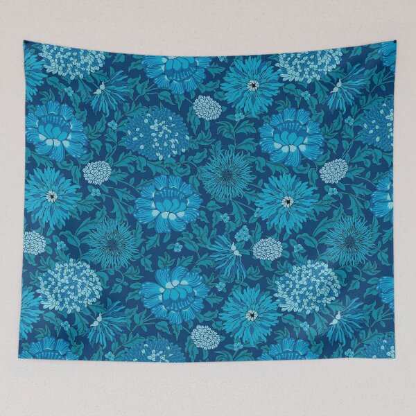 Item preview, Retro Chrysanthemums, Blue on blue background designed and sold by Alex  Blud.