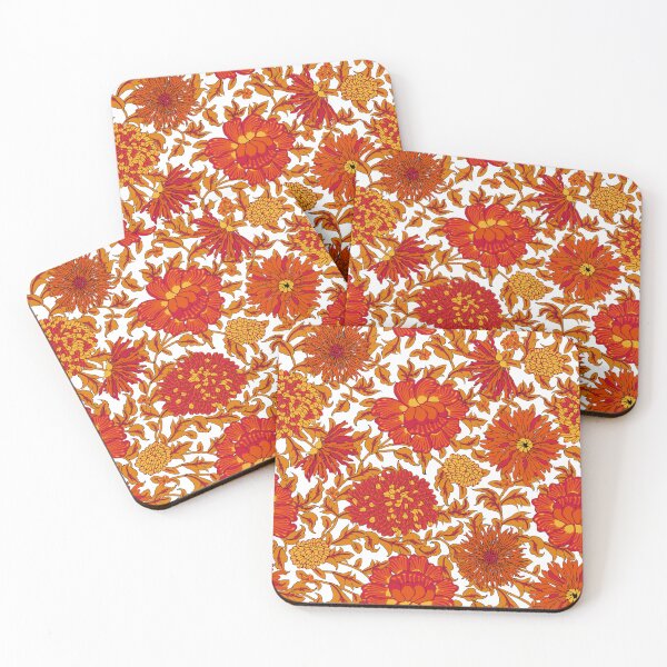 Item preview, Retro Chrysanthemums, Red on white background designed and sold by Alex  Blud.