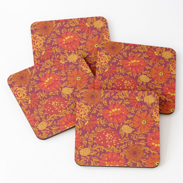 Item preview, Retro Chrysanthemums, Red on a red background designed and sold by Alex  Blud.
