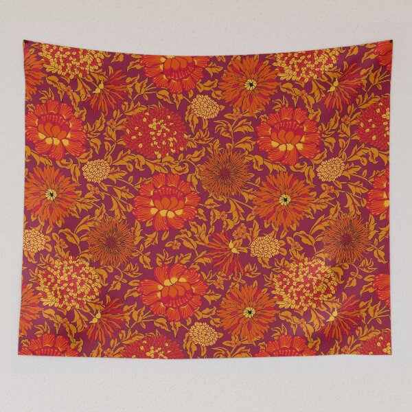 Item preview, Retro Chrysanthemums, Red on a red background designed and sold by Alex  Blud.