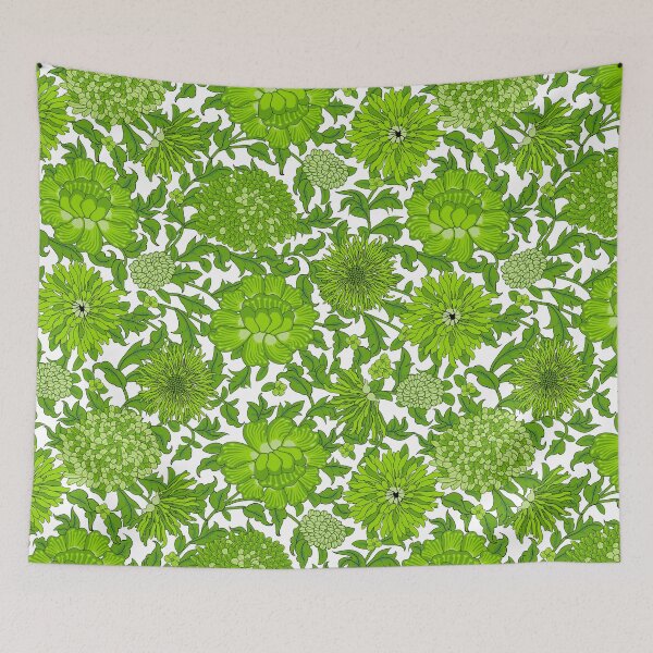 Item preview, Retro Chrysanthemums, Green on white background designed and sold by Alex  Blud.