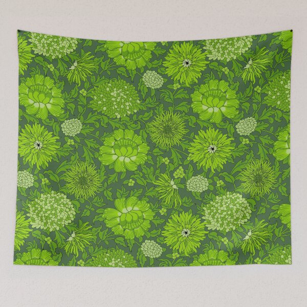 Item preview, Retro Chrysanthemums, Green on green background designed and sold by Alex  Blud.
