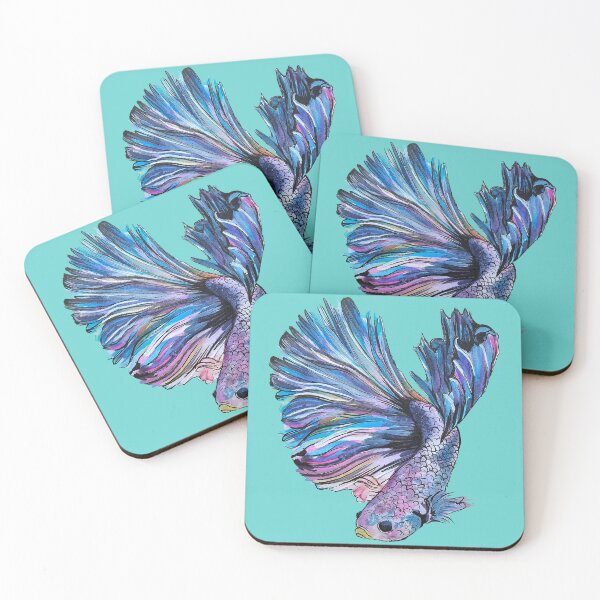Item preview, Blue beta fish watercolour painting print aqua designed and sold by CreativelySophG.