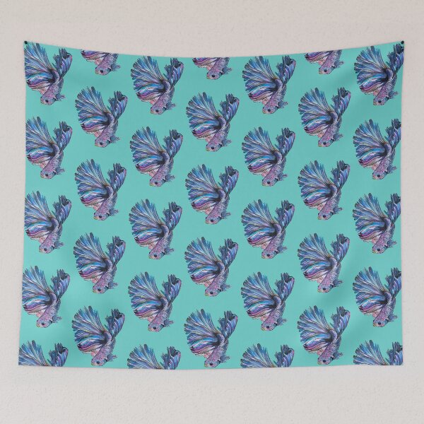 Item preview, Blue beta fish watercolour painting print aqua designed and sold by CreativelySophG.