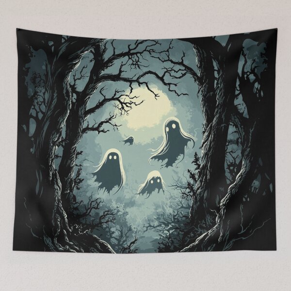 Item preview, Spooky Ghosts in Haunted Forest - Nighttime Halloween Art designed and sold by SRZT.