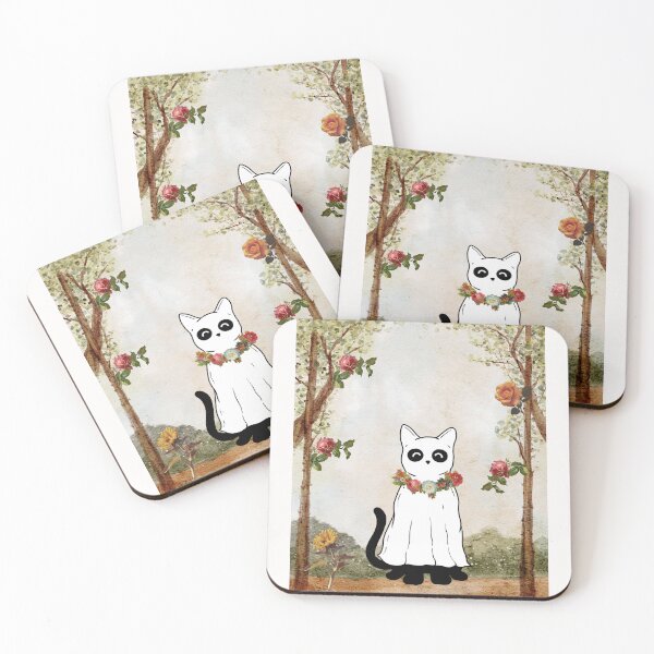 Item preview, Cat Halloween Ghost Cat Ghost Flowers  designed and sold by MarcelooArt.