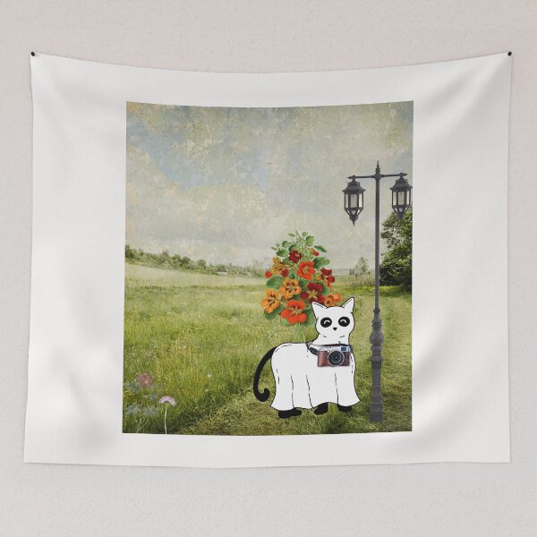 Item preview, Cat Halloween Ghost Cat Ghost Flowers  designed and sold by MarcelooArt.