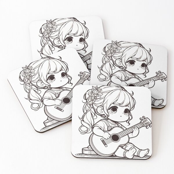 Item preview, Cute Girl Playing Acoustic Guitar Line Art designed and sold by choder61.