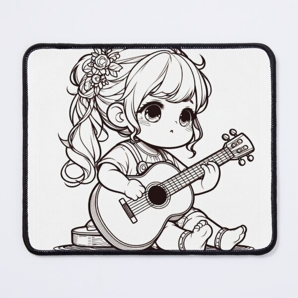 Item preview, Cute Girl Playing Acoustic Guitar Line Art designed and sold by choder61.