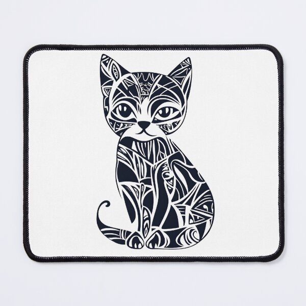 Item preview, Cute kitten in black and white, using abstract shapes with both filled and line styles. designed and sold by FreedomArtShop.