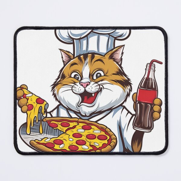 Item preview, Cat Chef with pizza and cola designed and sold by R3FDesign.
