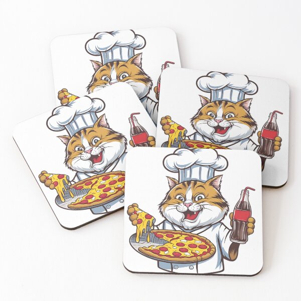 Item preview, Cat Chef with pizza and cola designed and sold by R3FDesign.