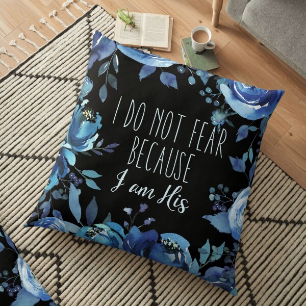 Christian Quote Indigo Floral Floor Pillow