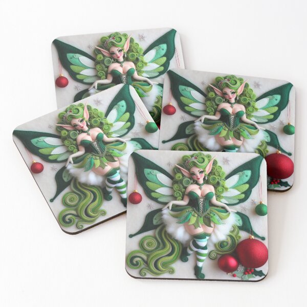 Item preview, Christmas Burlesque Fairy Elf with Ornaments designed and sold by FairytalePress.