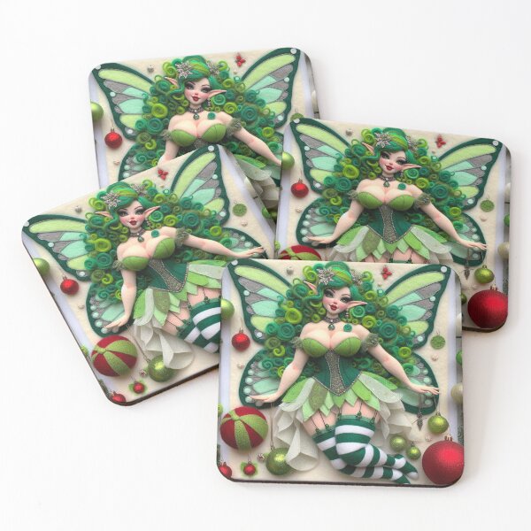 Item preview, Green Christmas Burlesque Fairy with Ornaments designed and sold by FairytalePress.