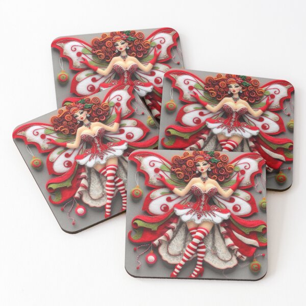 Item preview, Red Christmas Burlesque Fairy with Ornaments designed and sold by FairytalePress.