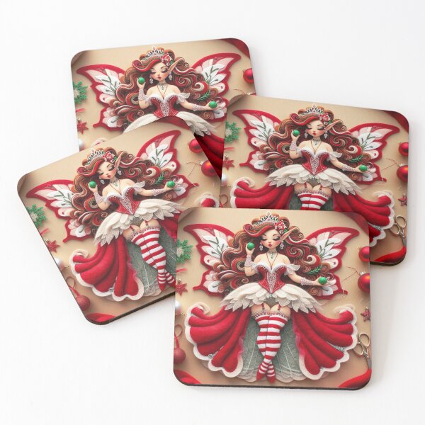 Item preview, Red Christmas Burlesque Fairy Elf with Ornaments designed and sold by FairytalePress.