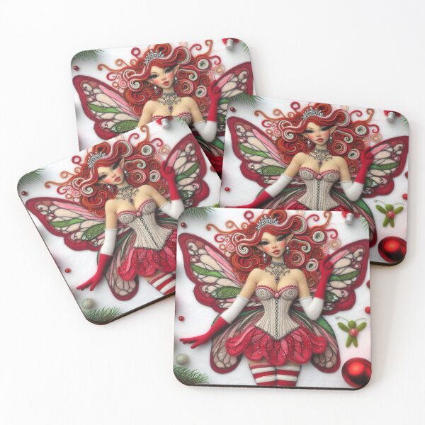 Item preview, Red Christmas Burlesque Fairy Elf with Ornaments designed and sold by FairytalePress.