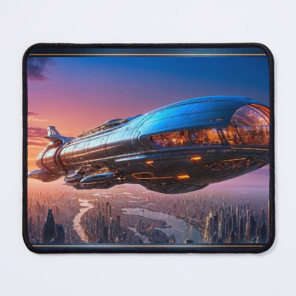 Item preview, Tourlan Shuttle Futuristic Airship Over Modern Metropolis At Sunset Striking AI Concept Art by Xzendor7 designed and sold by Xzendor7 Digital Art Creations.