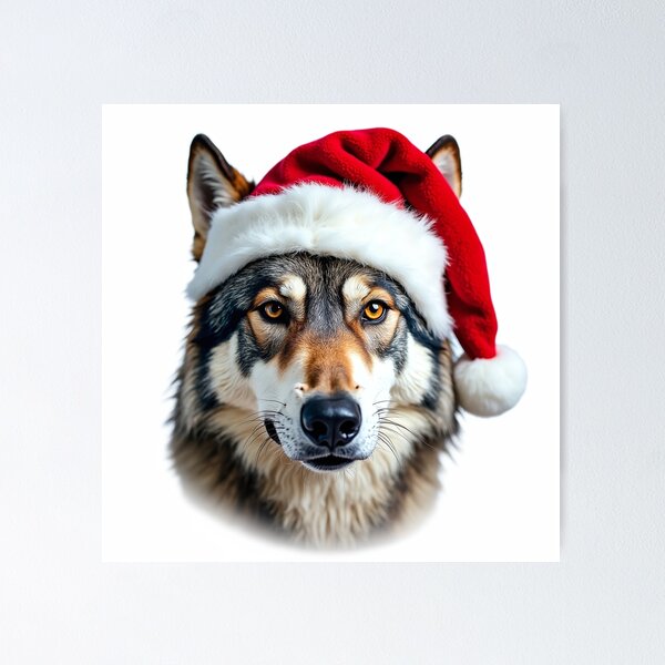 Item preview, Funny Wolf Animal Wearing Christmas Hat designed and sold by LazyOwlStore.