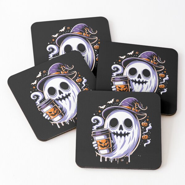 Item preview, Spooky Ghost with Witch Hat Enjoying Coffee - Halloween Design designed and sold by Tw1nsAIArt.