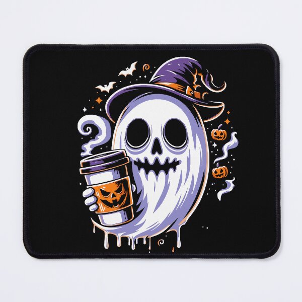 Item preview, Spooky Ghost with Witch Hat Enjoying Coffee - Halloween Design designed and sold by Tw1nsAIArt.