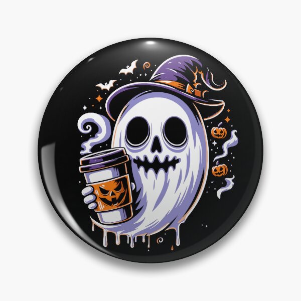Item preview, Spooky Ghost with Witch Hat Enjoying Coffee - Halloween Design designed and sold by Tw1nsAIArt.