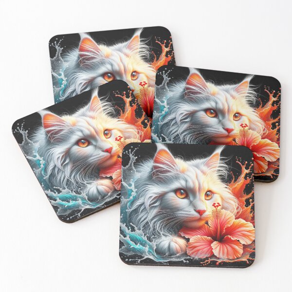 Item preview, Maine Coon Feline Surrounded by Fiery Blooms, 4k Fantasy Wallpaper designed and sold by Keirnyx.