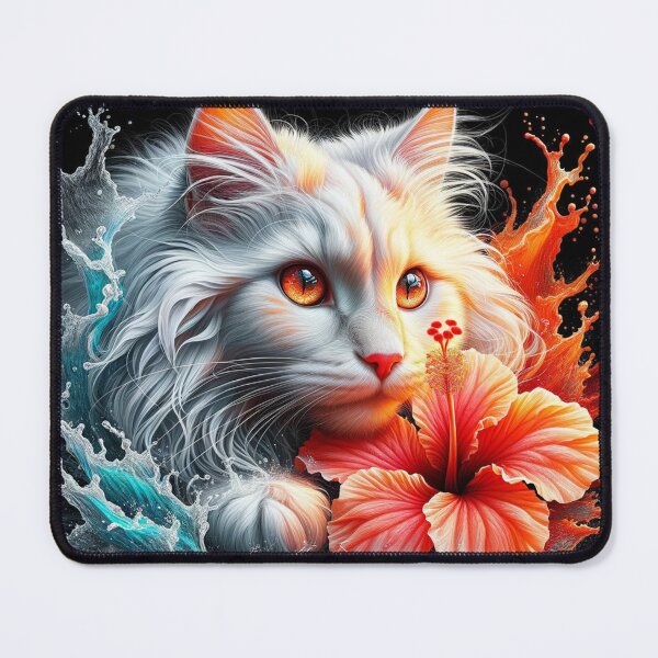 Item preview, Maine Coon Feline Surrounded by Fiery Blooms, 4k Fantasy Wallpaper designed and sold by Keirnyx.