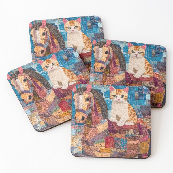 Item preview, Whimsical Ride: Cat and Horse Quilt Pattern Print designed and sold by WitsandWonders.