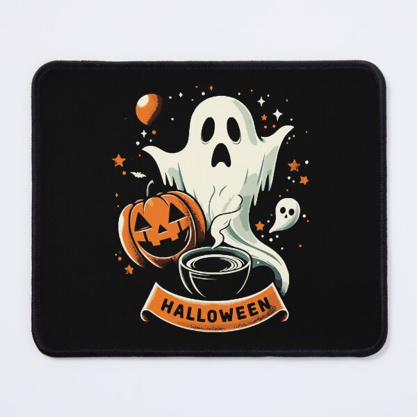 Item preview, Spooky Ghost with Witch Hat Enjoying Coffee - Halloween Design designed and sold by Tw1nsAIArt.