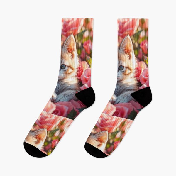 Item preview, Cute Kitty Cat With Pink Roses designed and sold by TheArtOfPat.