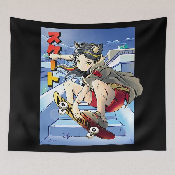 Item preview, Kawaii Anime Cat Girl Skateboarding T-Shirt – Cute and Cool Manga-Inspired Design designed and sold by DrawHandArt.