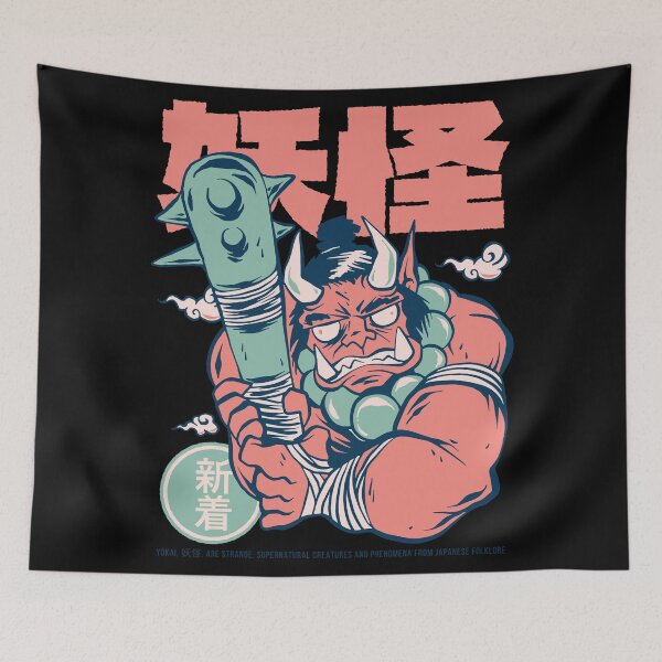 Item preview, Fierce Oni Warrior with Spiked Club - Japanese Folklore Inspired Design designed and sold by DrawHandArt.