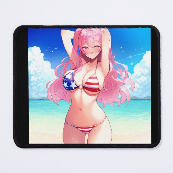 Item preview, Pink Hair Anime Girl in American Flag Bikini Meme Format designed and sold by ConClaviConDio.