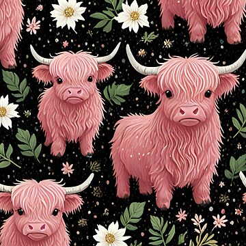 Aperçu de l'œuvre Vache rose des Highlands et fleurs de Nolan6