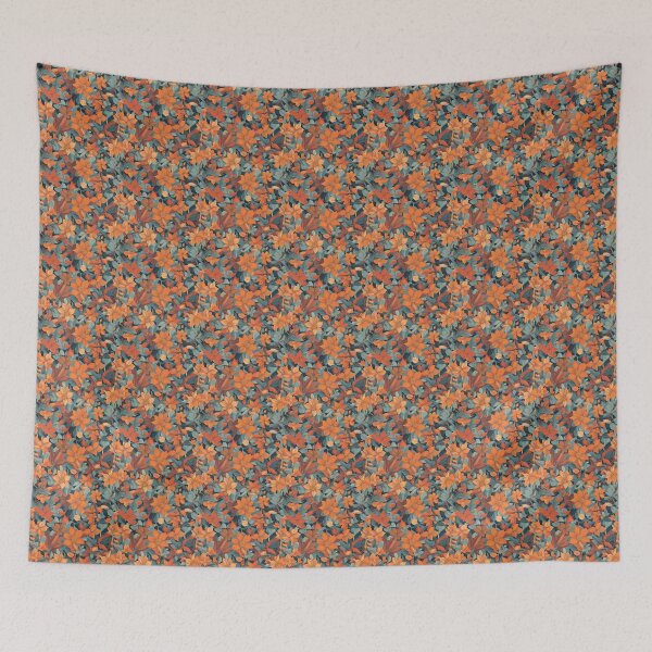 Item preview, abstract flowers orange and blue pattern designed and sold by taylaphotos.
