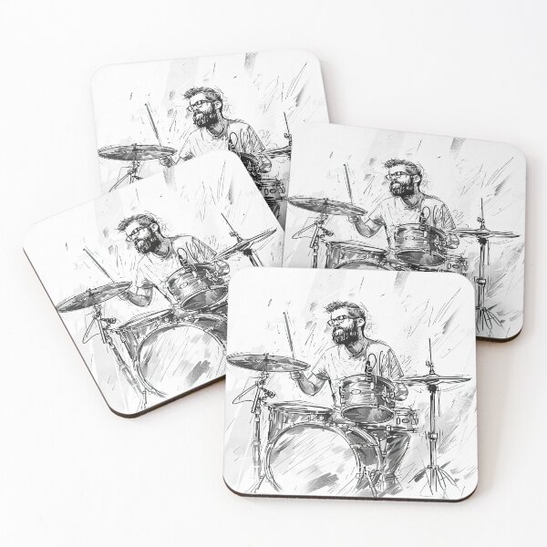 Item preview, Drummer Painting Black White Art Sketch Musician Artwork designed and sold by fansyartdesign.