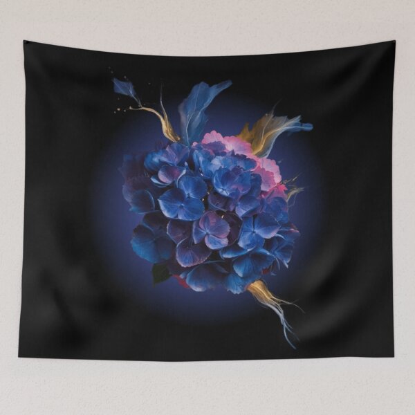 Item preview, Beautiful blue hydrangea flower on a blue background designed and sold by MargoMalej.