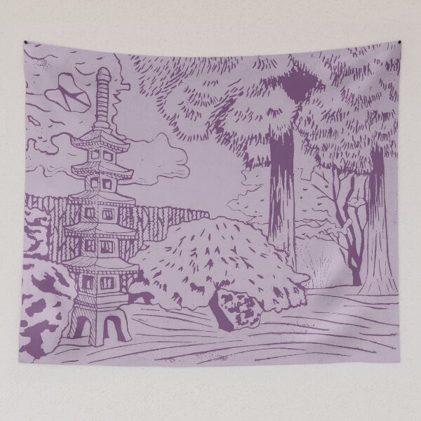 Item preview, Japanese Garden with Pagoda Linocut Print - Plum + Dust designed and sold by Irene Estelle.