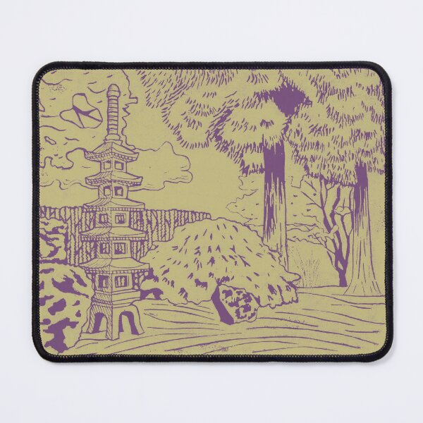 Item preview, Japanese Garden with Pagoda Linocut Print - Plum + Gold designed and sold by Irene Estelle.