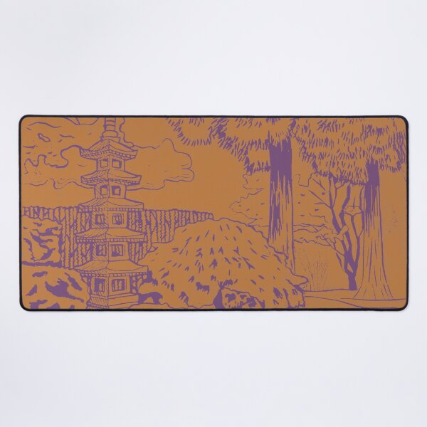 Item preview, Japanese Garden with Pagoda Linocut Print - Plum + Rust designed and sold by Irene Estelle.