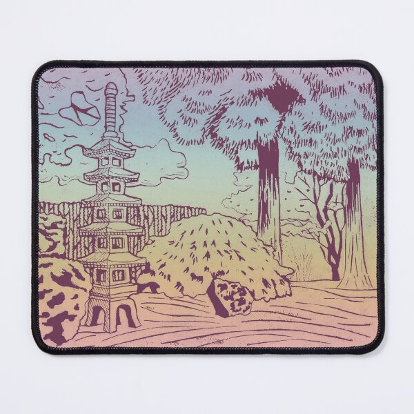 Item preview, Japanese Garden with Pagoda Linocut Print - Beet + Rainbow Sorbet designed and sold by Irene Estelle.