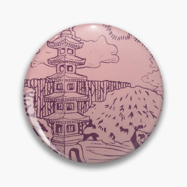 Item preview, Japanese Garden with Pagoda Linocut Print - Beet + Rose designed and sold by Irene Estelle.