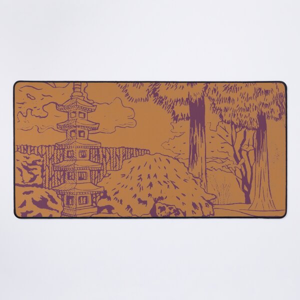 Item preview, Japanese Garden with Pagoda Linocut Print - Beet + Rust designed and sold by Irene Estelle.