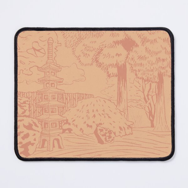 Item preview, Japanese Garden with Pagoda Linocut Print - Coral + Melon designed and sold by Irene Estelle.