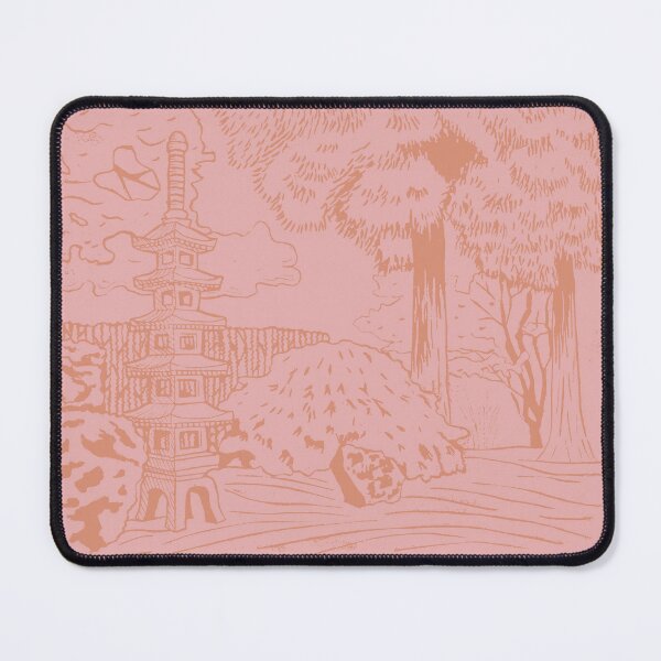 Item preview, Japanese Garden with Pagoda Linocut Print - Coral + Rose designed and sold by Irene Estelle.