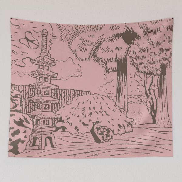Item preview, Japanese Garden with Pagoda Linocut Print - Earth + Rose designed and sold by Irene Estelle.