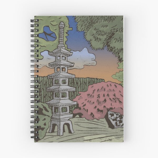 Item preview, Japanese Garden with Pagoda Linocut Print - Full Color designed and sold by Irene Estelle.